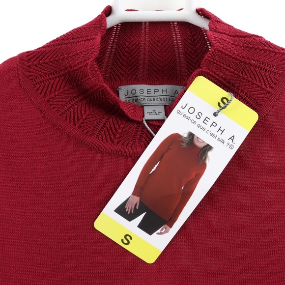 Pointelle Ladies Turtleneck  Sweater, Small, Red - Picture 3 of 3